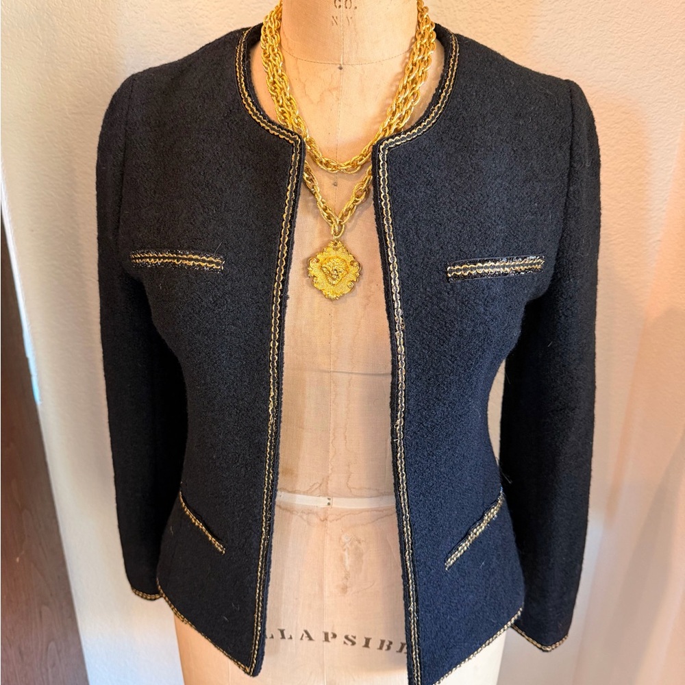 Vintage Black Women's Jacket with Gold Accents